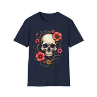 Macabre Threads Navy Vivid Skull – Skull with Flowers Shirt