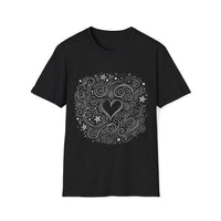 Macabre Threads Black Chaotic Heart T-Shirt – Whimsical Gothic Doodle Tee