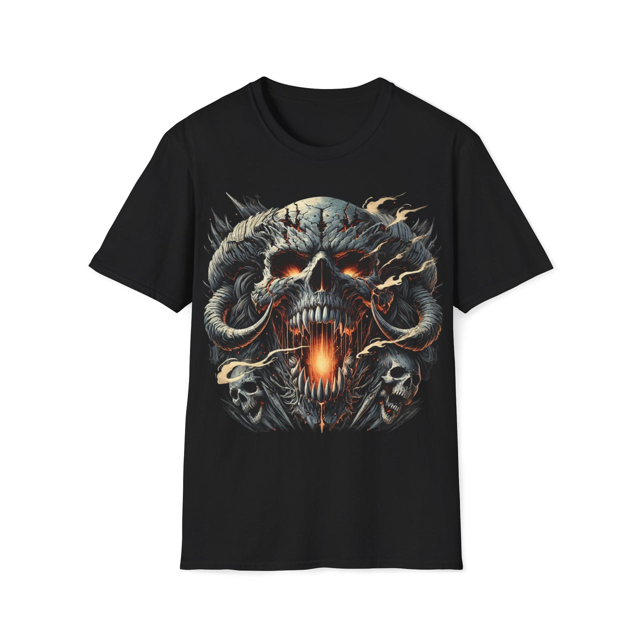 Macabre Threads Black Infernal Maw – Fiery Skull T-Shirt