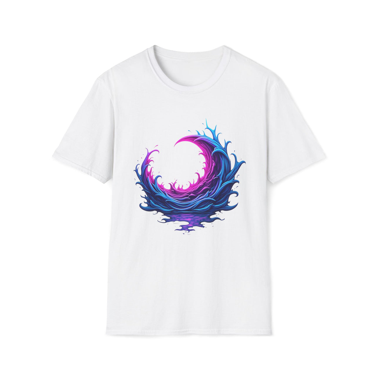 Macabre Threads White Moon Ripples T-Shirt – Gothic Crescent Wave Graphic Tee