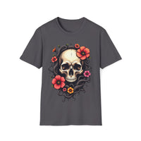 Macabre Threads Charcoal Vivid Skull – Skull with Flowers Shirt