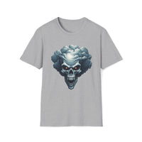 Macabre Threads Sport Grey Skull Storm Lightning Skull T Shirt – Gothic Thunder Skull Tee