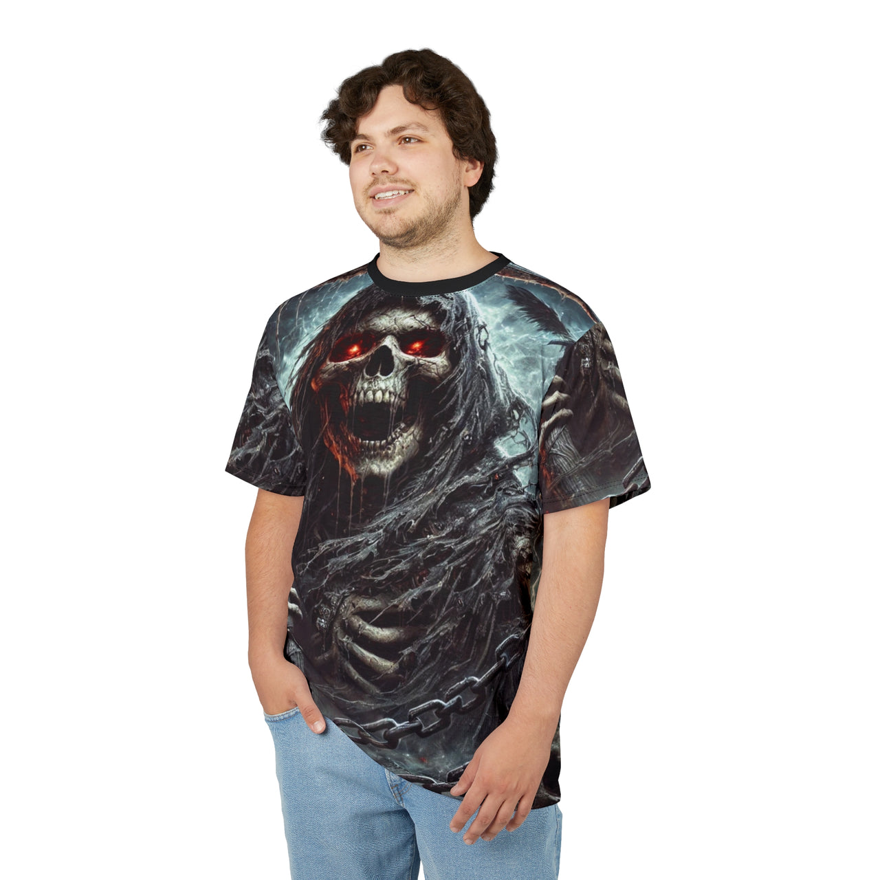 Macabre Threads Harbinger of Doom All-Over Print T-Shirt – Grim Reaper Storm Tee