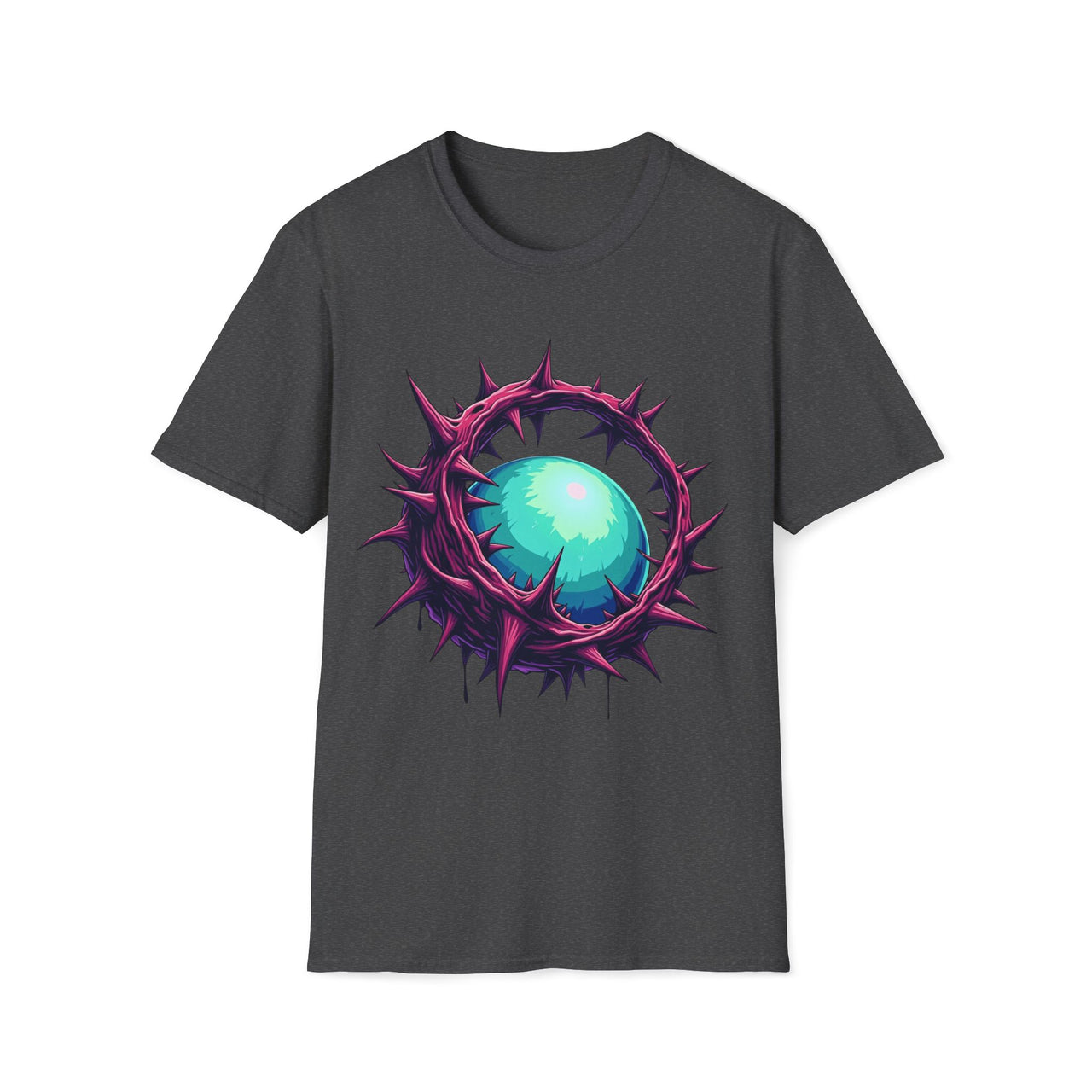 Macabre Threads Dark Heather Luminous Maze T-Shirt – Gothic Orb and Thorns Graphic Tee