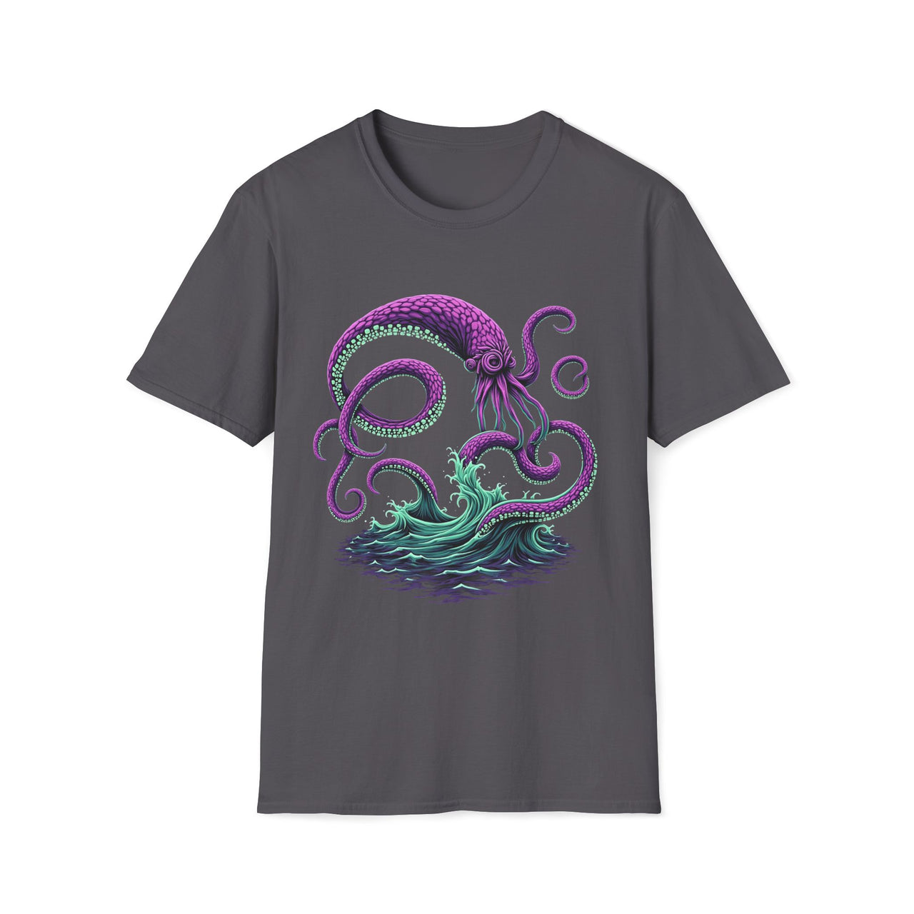 Macabre Threads Charcoal Eldritch Surge T-Shirt – Deep Sea Monster Gothic Design