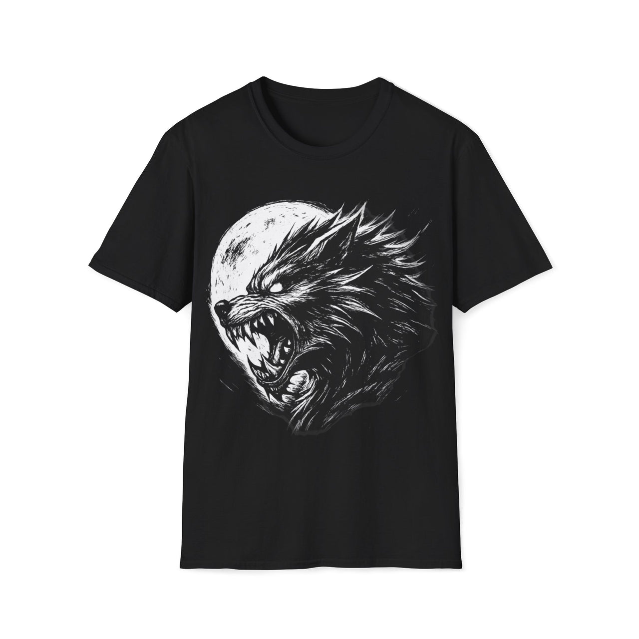 Macabre Threads Black Lunar Snarl – Moonlit Wolf T-Shirt