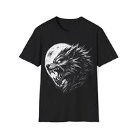 Macabre Threads Black Lunar Snarl – Moonlit Wolf T-Shirt