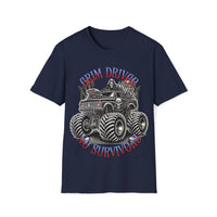 Macabre Threads Navy Grim Driver – Monster Truck Reaper Tee