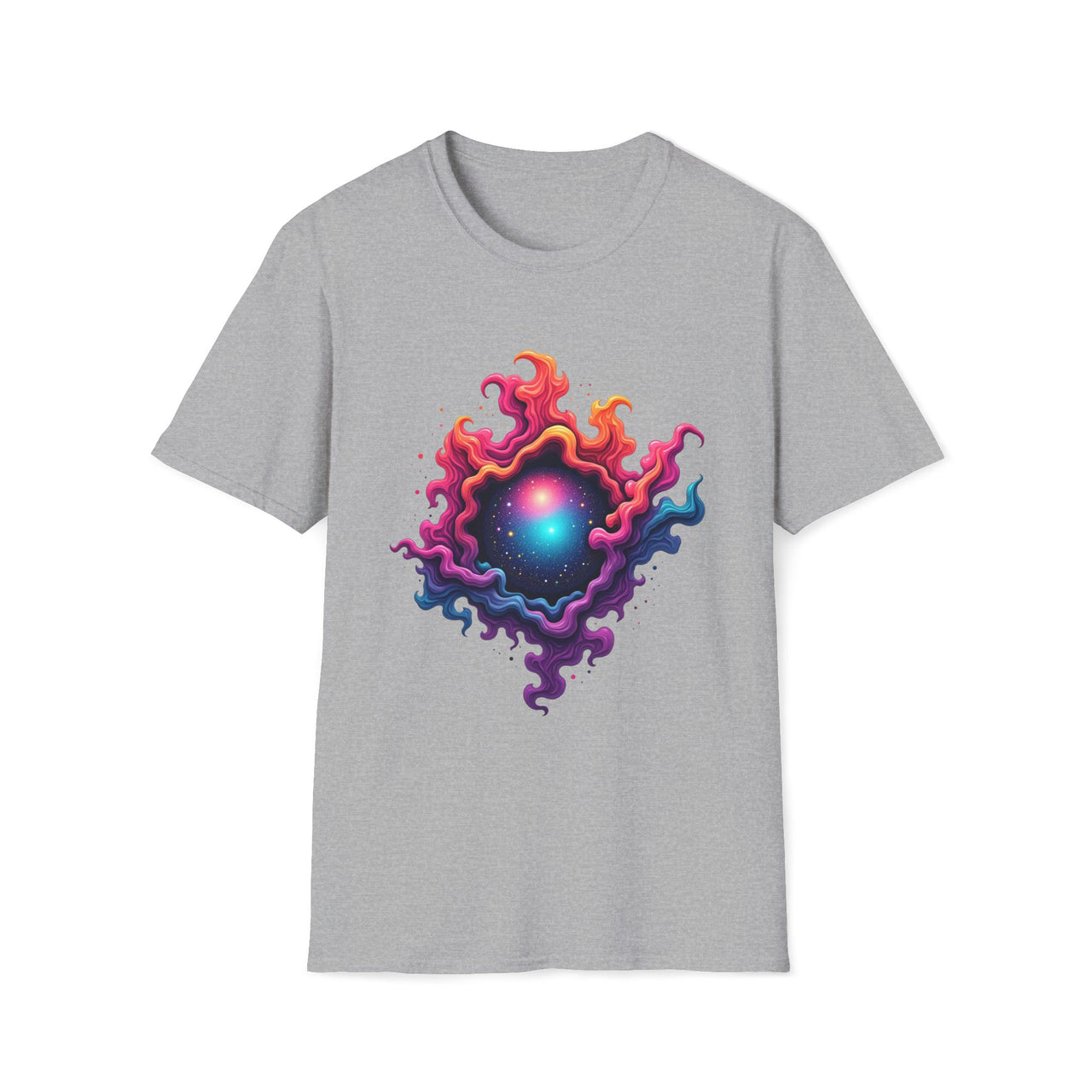 Macabre Threads Sport Grey Mystic Swirl T-Shirt – Cosmic Energy Vortex Graphic Tee
