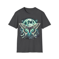 Macabre Threads Dark Heather Lunar Mothrise – Gothic Moon Moth T-Shirt