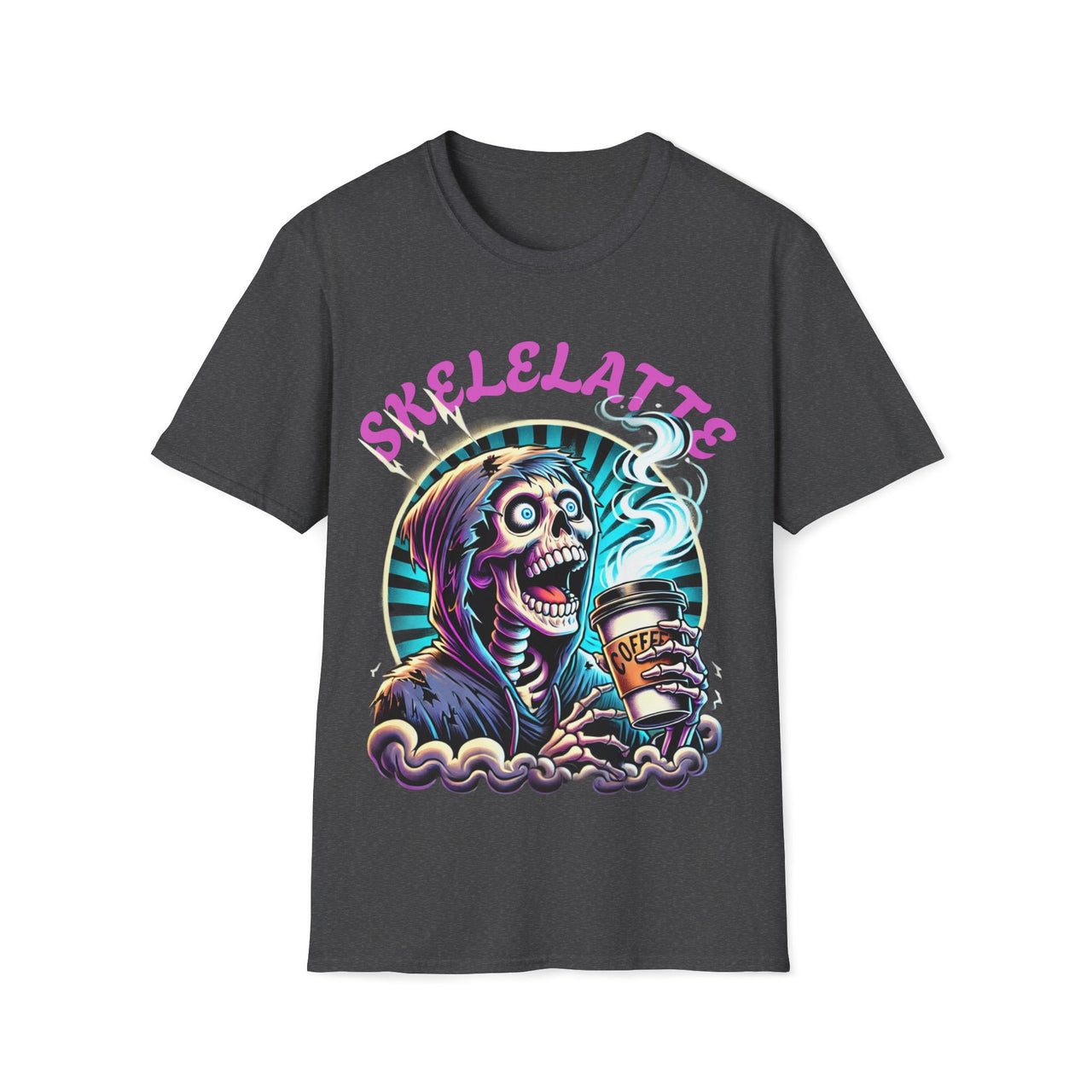 Macabre Threads Dark Heather Skelelatte T-Shirt – Gothic Coffee Skeleton Tee