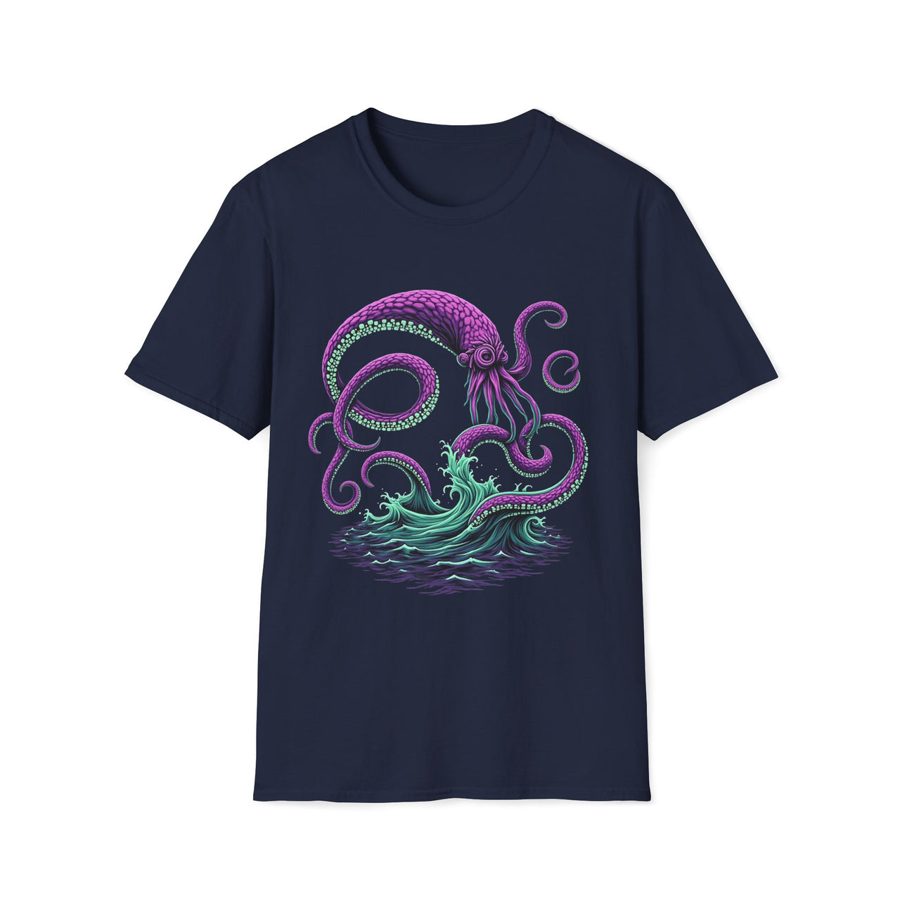 Macabre Threads Navy Eldritch Surge T-Shirt – Deep Sea Monster Gothic Design