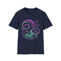 Macabre Threads Navy Eldritch Surge T-Shirt – Deep Sea Monster Gothic Design