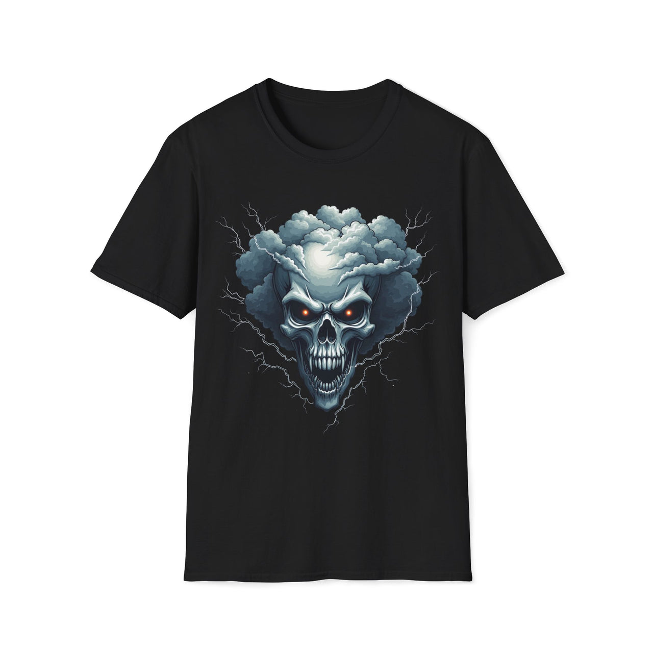 Macabre Threads Black Skull Storm Lightning Skull T Shirt – Gothic Thunder Skull Tee