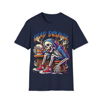 Macabre Threads Navy Dead Drunk – Skeleton Drinking T-Shirt