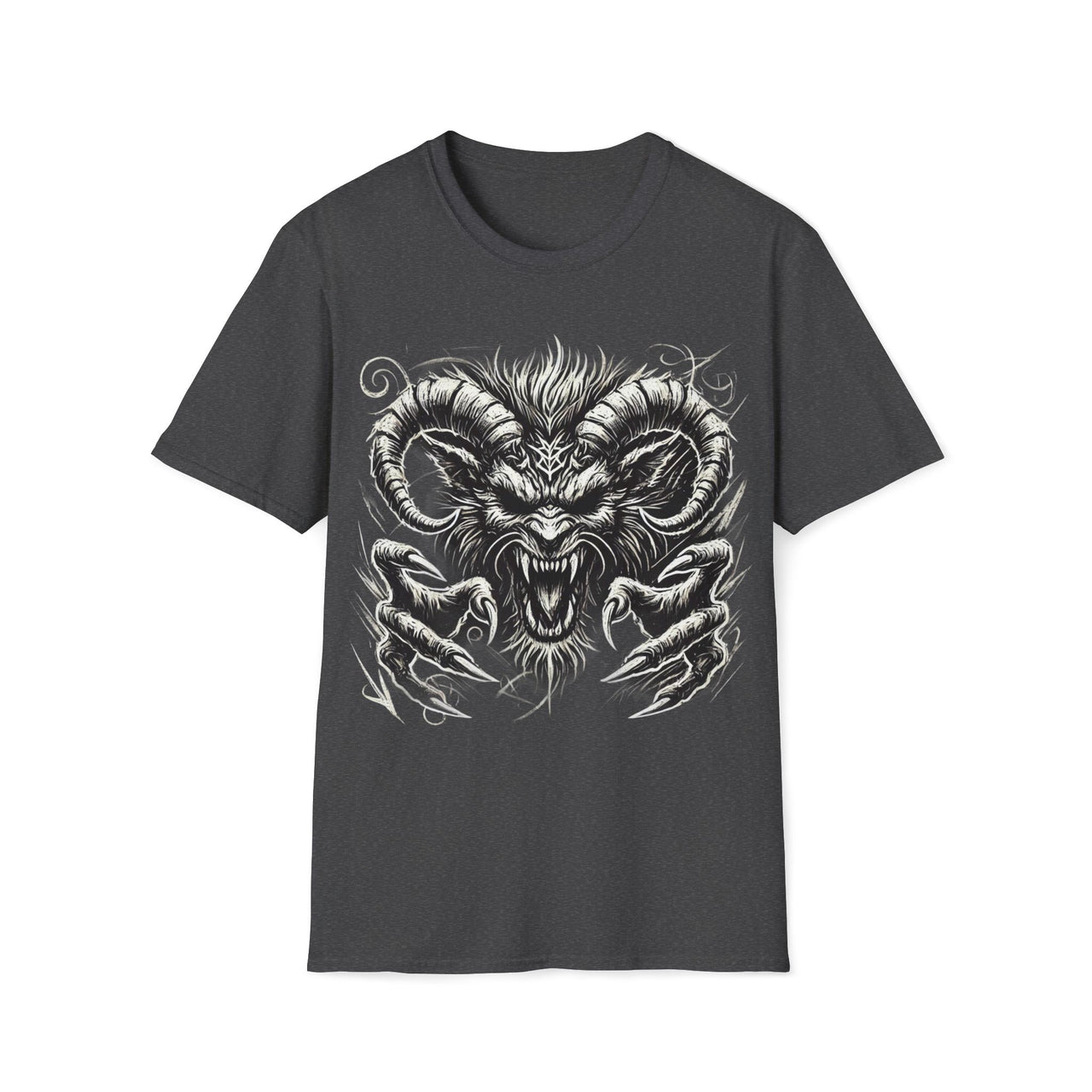 Macabre Threads Dark Heather Demon’s Fury - Horned Hellbeast Gothic T-Shirt