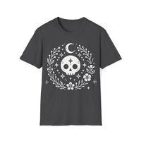 Macabre Threads Dark Heather Skull and Crescent – Minimalist Skull T-Shirt
