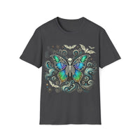 Macabre Threads Dark Heather Ethereal Rebirth – Gothic Skeleton Butterfly T-Shirt