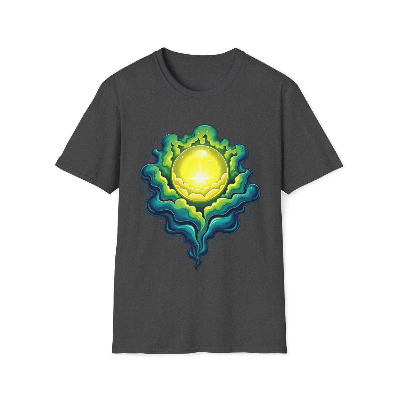 Macabre Threads Dark Heather Orb Glow T-Shirt – Gothic Luminous Orb Graphic Tee