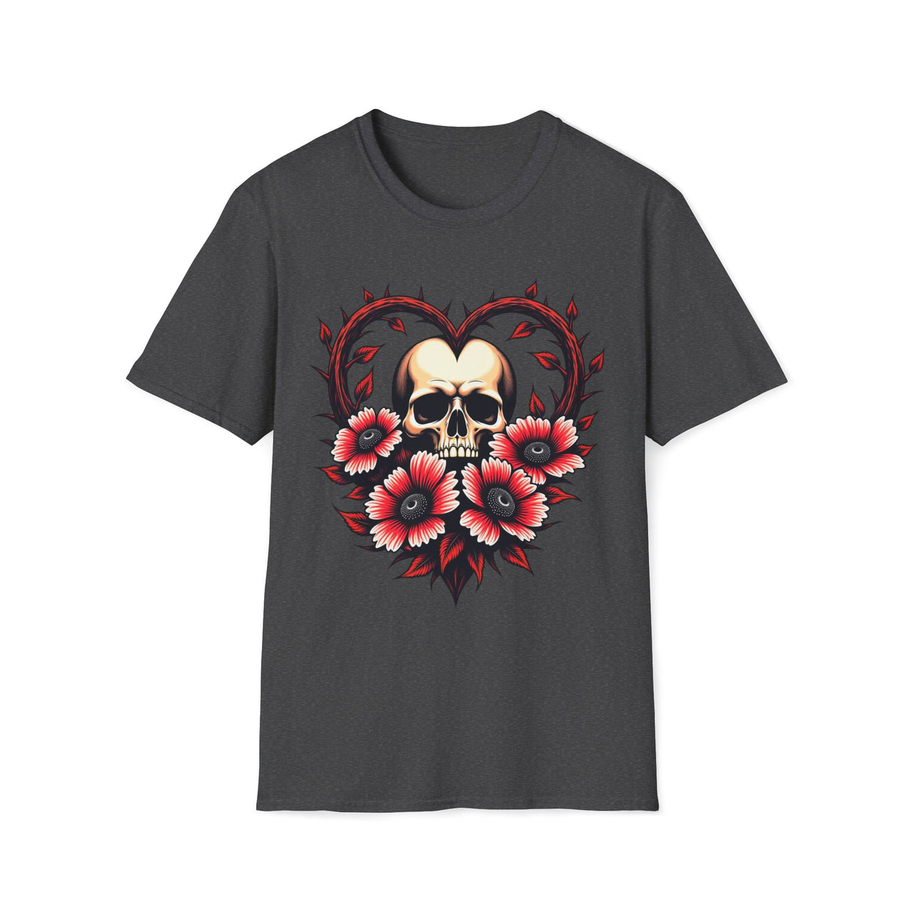 Macabre Threads Dark Heather Gothic Bloom Romantic Skull T Shirt – Dark Floral Gothic Tee