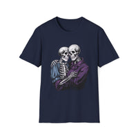 Macabre Threads Navy Eternal Embrace T-Shirt – Gothic Skeleton Love Tee