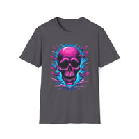 Macabre Threads Charcoal Bat Swirl Skull T Shirt – Neon Gothic Bat Skull Tee