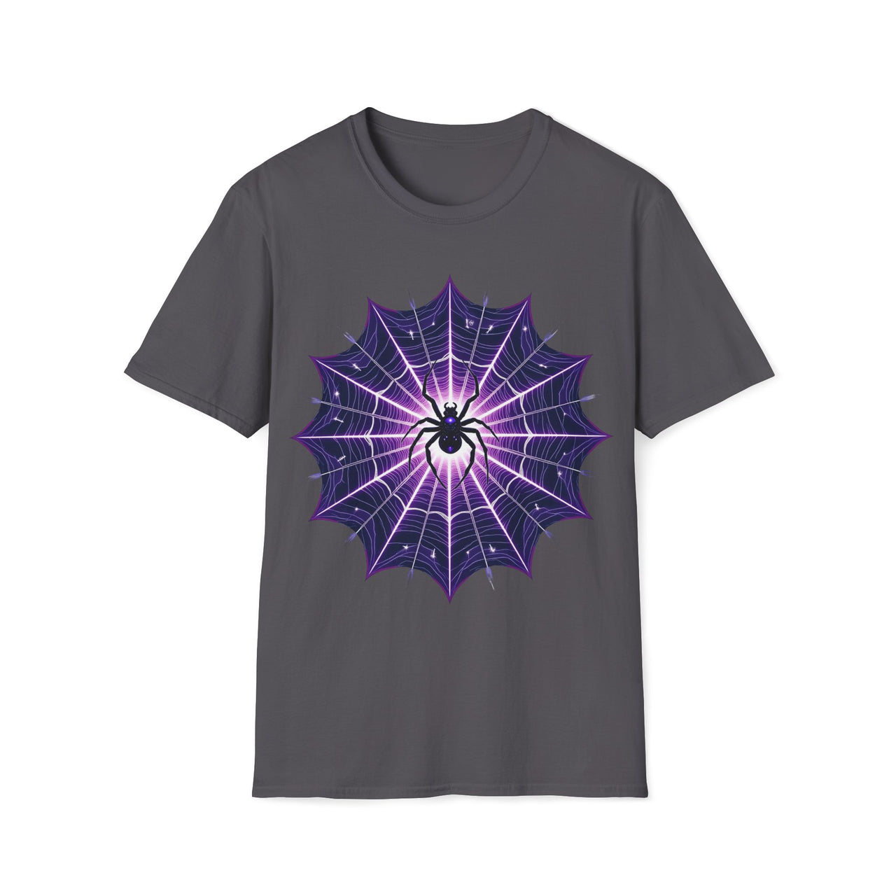 Macabre Threads Charcoal Mystic Weave T-Shirt – Gothic Spider Web Graphic Tee