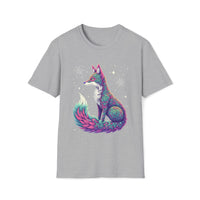 Macabre Threads Sport Grey Cosmic Fox T-Shirt – Mystical Neon Fox Graphic Tee
