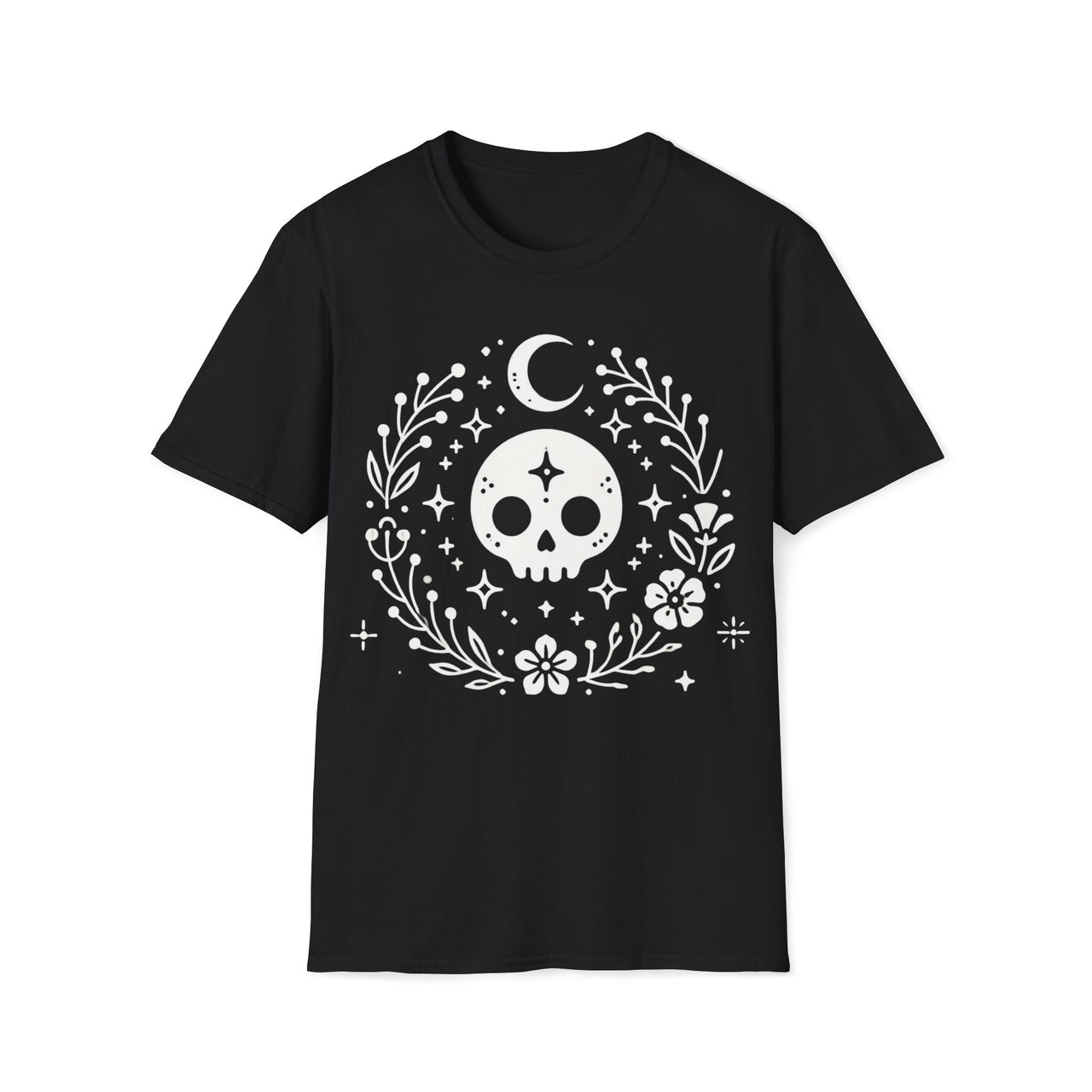 Macabre Threads Black Skull and Crescent – Minimalist Skull T-Shirt