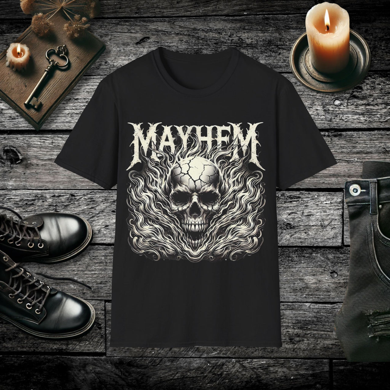 Mayhem – Flaming Skull T-Shirt