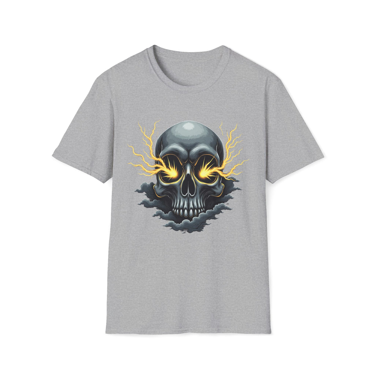 Macabre Threads Sport Grey Storm Skull Electric Skull T Shirt – Gothic Lightning Tee