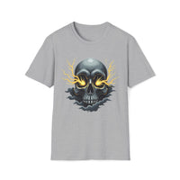 Macabre Threads Sport Grey Storm Skull Electric Skull T Shirt – Gothic Lightning Tee
