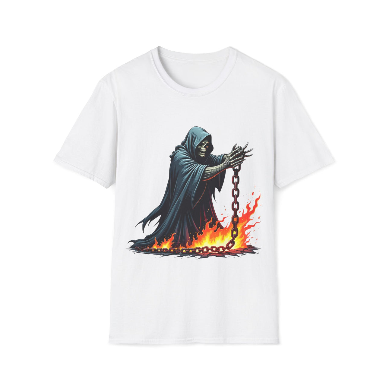 Macabre Threads White Fiery Reaper – Chains of Flame T-Shirt