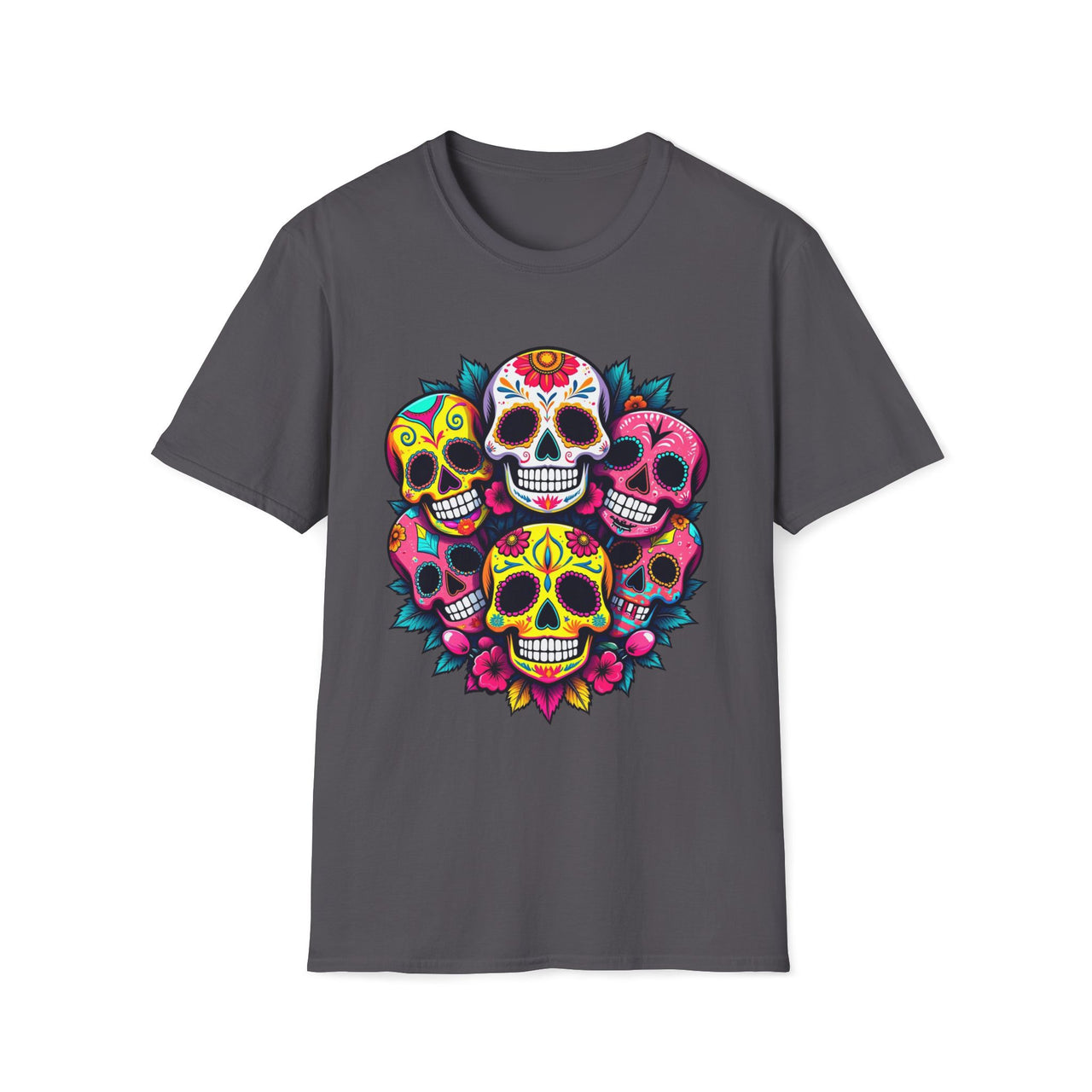 Macabre Threads Charcoal Candy Skulls Sugar Skull T Shirt – Día de los Muertos Graphic Tee