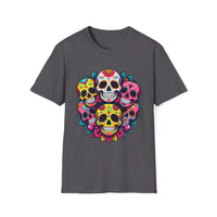 Macabre Threads Charcoal Candy Skulls Sugar Skull T Shirt – Día de los Muertos Graphic Tee