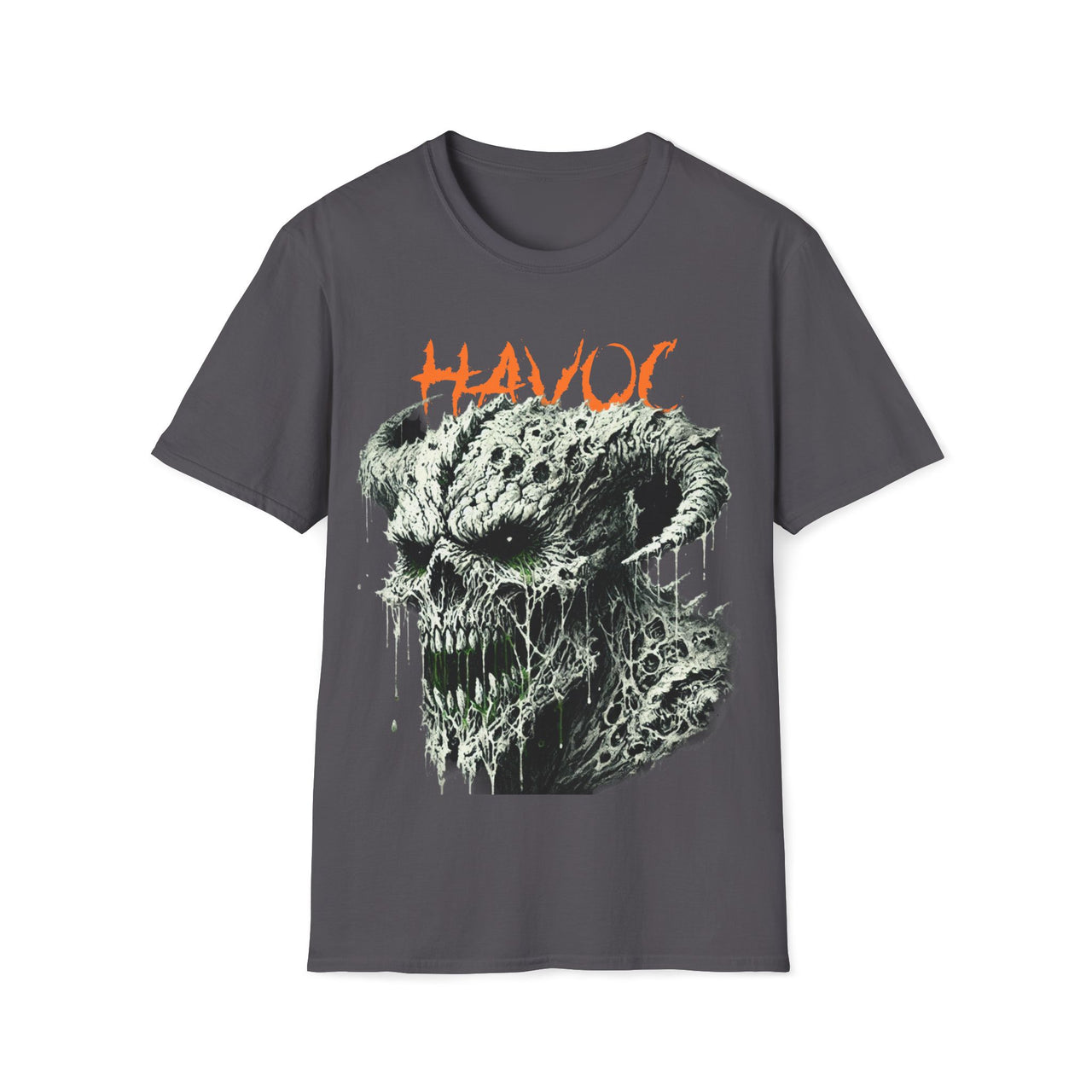 Macabre Threads Charcoal Havoc – Evil Skull Shirt with Horns