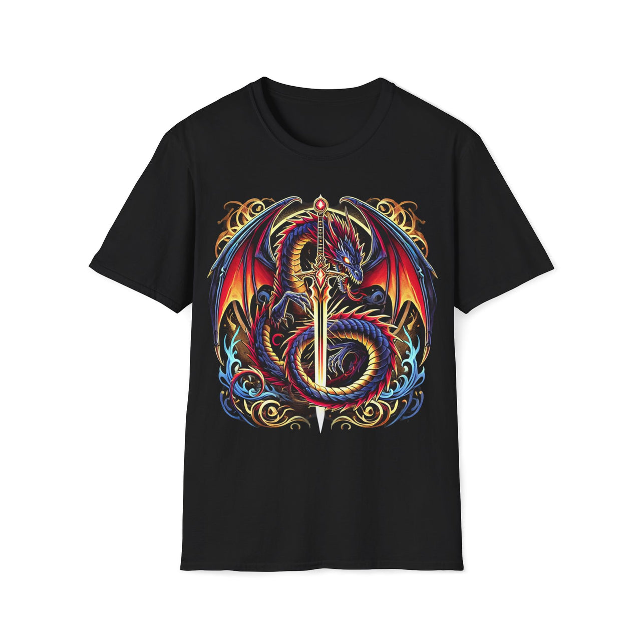 Macabre Threads Black Arcane Blade T-Shirt – Gothic Dragon Sword Design
