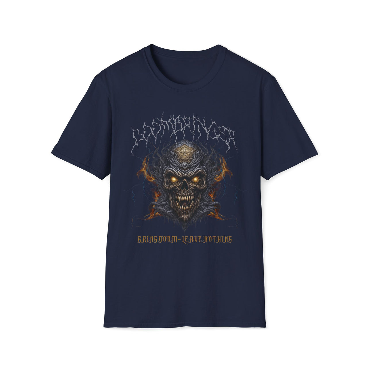 Macabre Threads Navy Doombringer T-Shirt – Brutal Skull Metal Graphic