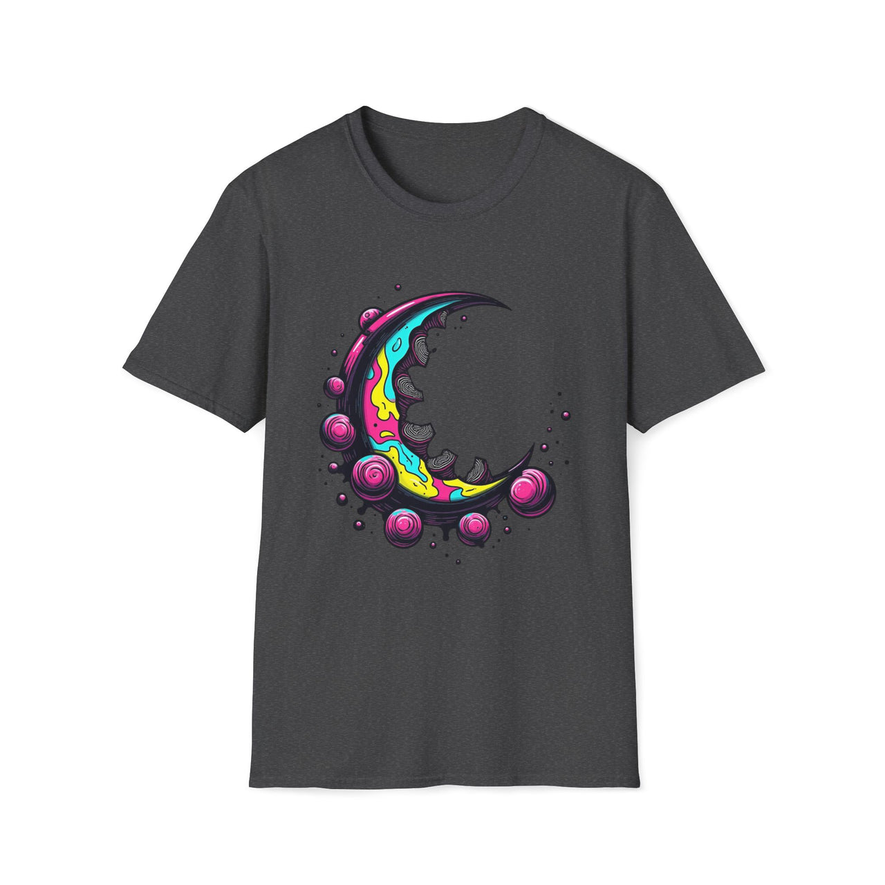 Macabre Threads Dark Heather Psychedelic Moon T-Shirt – Trippy Lunar Graphic Tee