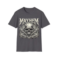 Macabre Threads Charcoal Mayhem – Flaming Skull T-Shirt