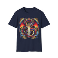 Macabre Threads Navy Arcane Blade T-Shirt – Gothic Dragon Sword Design