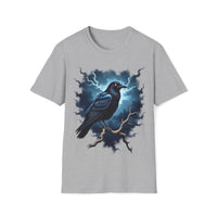 Macabre Threads Sport Grey Raven Storm T-Shirt – Gothic Raven Lightning Graphic Tee