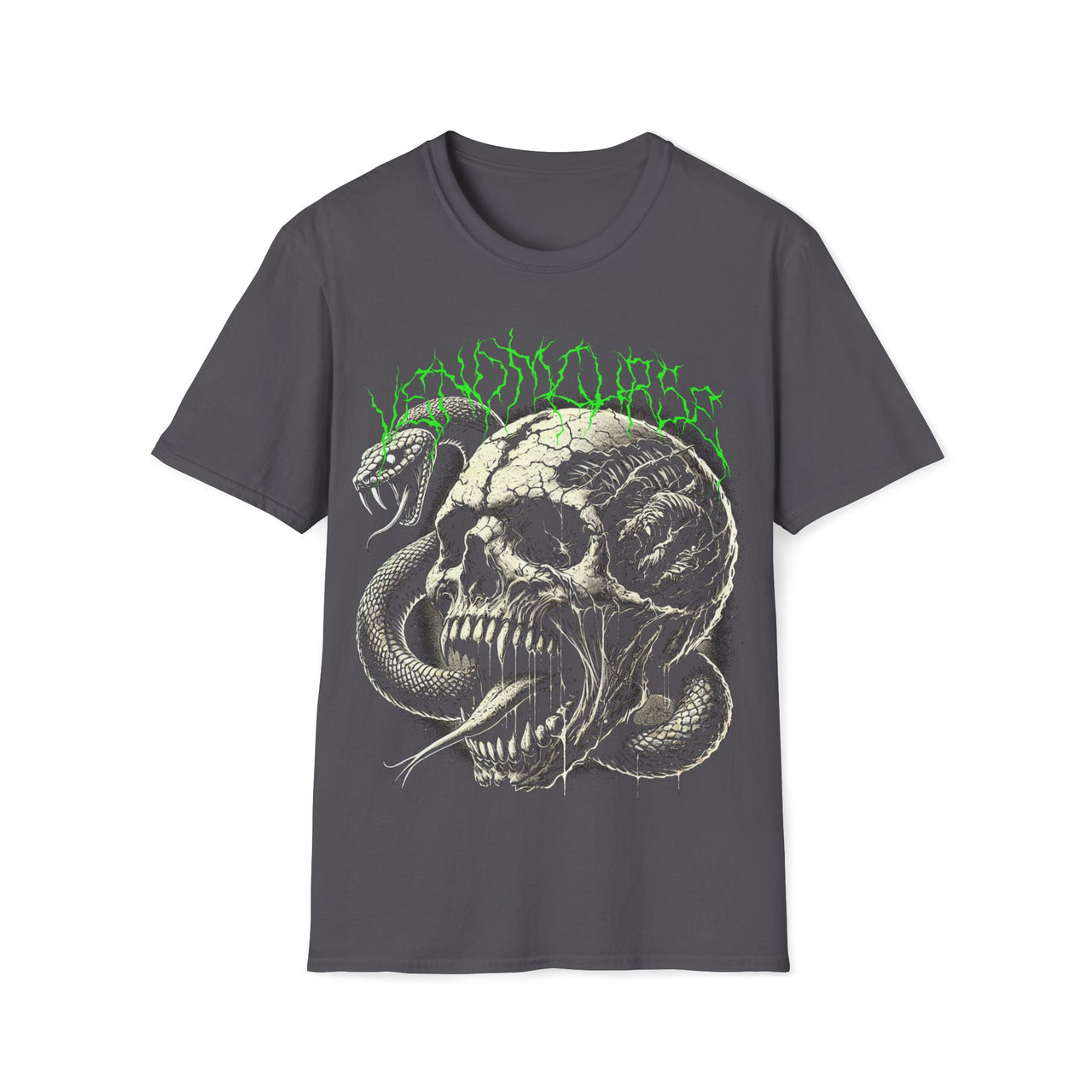 Macabre Threads Charcoal Venomcurse – Skull and Snake T-Shirt