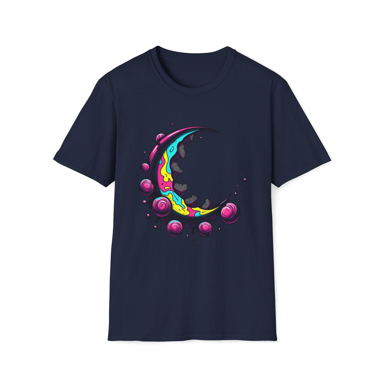 Macabre Threads Navy Psychedelic Moon T-Shirt – Trippy Lunar Graphic Tee