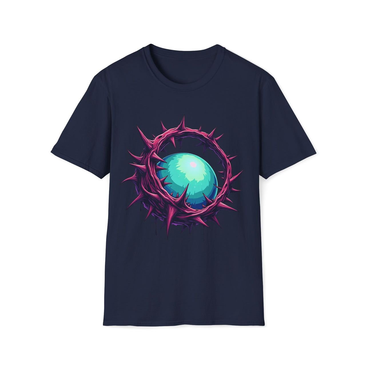 Macabre Threads Navy Luminous Maze T-Shirt – Gothic Orb and Thorns Graphic Tee