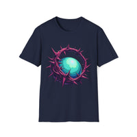 Macabre Threads Navy Luminous Maze T-Shirt – Gothic Orb and Thorns Graphic Tee