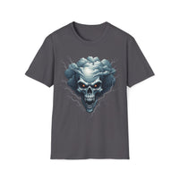 Macabre Threads Charcoal Skull Storm Lightning Skull T Shirt – Gothic Thunder Skull Tee