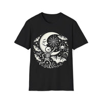 Macabre Threads Black Celestial Play T-Shirt – Whimsical Skeleton and Moon Gothic Design