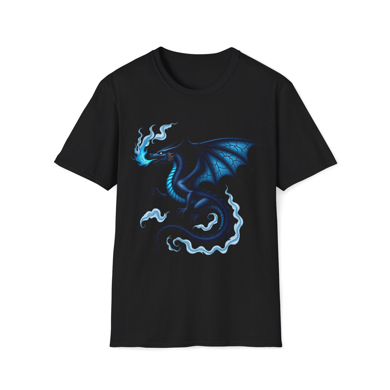 Macabre Threads Black Ethereal Inferno T-Shirt – Blue Fire Dragon Gothic Design