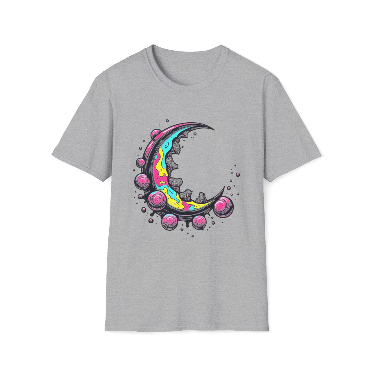 Macabre Threads Sport Grey Psychedelic Moon T-Shirt – Trippy Lunar Graphic Tee